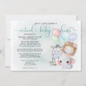 ティール(緑がかった色)3かわいい動物のマスク仮想ベビーシャワー 招待状 (正面)