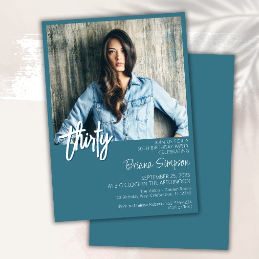 ティール（緑がかった色）30thバースデーフォト招待状 招待状