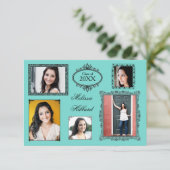 ティール(緑がかった色)5のフレーム/写真 – 3 x 5のGRADアナウンス 招待状 (スタンド正面)