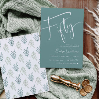 ティール（緑がかった色）50番目の誕生日招待状 招待状