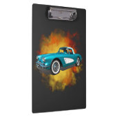 ティール（緑がかった色）59コルベット車の赤い爆発背景 クリップボード (右)