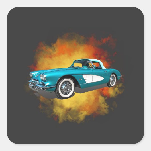 ティール(緑がかった色)59コルベット車の赤い爆発背景 スクエアシール (正面)