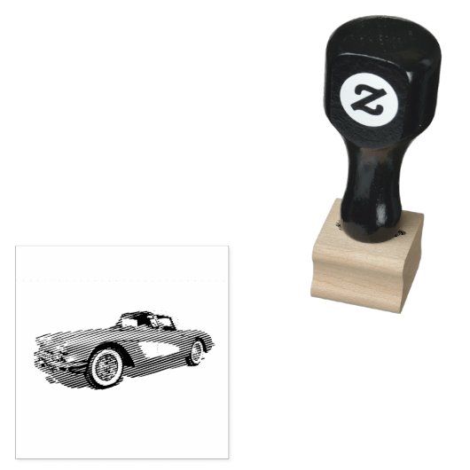 ティール（緑がかった色）59コルベット車の赤い爆発背景 ラバースタンプ (押印)