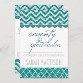 ティール(緑がかった色)70と壮観な誕生日招待状 招待状 (正面/裏面)