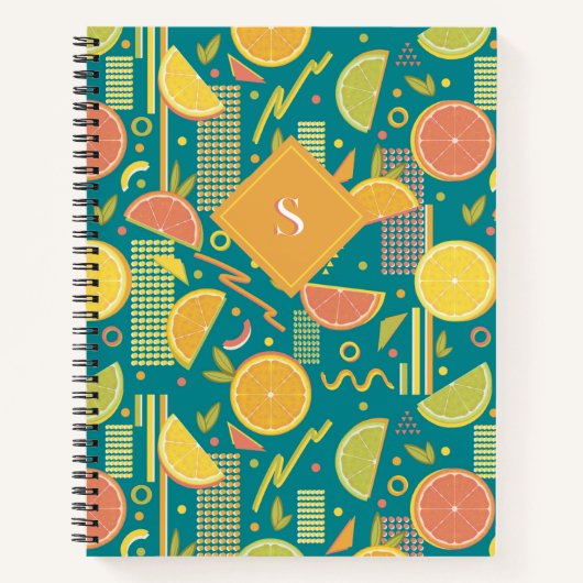 ティール（緑がかった色）80の柑橘類フルーツスライス ノートブック (正面)