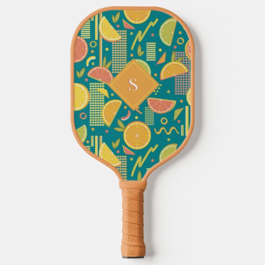 ティール（緑がかった色）80の柑橘類フルーツスライス ピックルボールラケット (正面)