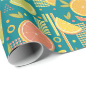 ティール（緑がかった色）80の柑橘類フルーツスライス ラッピングペーパー (ロールコーナー)