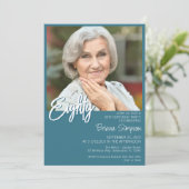 ティール（緑がかった色）80誕生日写真 招待状 (スタンド正面)