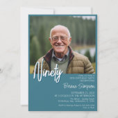 ティール（緑がかった色）90誕生日フォト招待状 招待状 (正面)