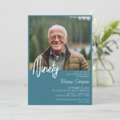 ティール（緑がかった色）90誕生日フォト招待状 招待状 (スタンド正面)