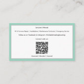 ティール（緑がかった色）ACユニット加熱冷却Hvac名刺 名刺 (裏面)