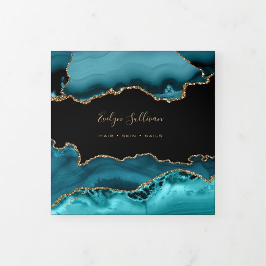 ティール(緑がかった色)Agate 3折パンフレット 三つ折りカード (カバー)