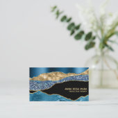 *～*ティール（緑がかった色）Agate Geode金ゴールドグリッターGlam Black 名刺 (スタンド正面)