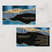 *～*ティール（緑がかった色）Agate Geode金ゴールドグリッターGlam Black 名刺 (正面/裏面)