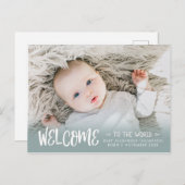 ティール(緑がかった色)BurlapようこそWorld Photo誕生 案内ポストカード (正面/裏面)