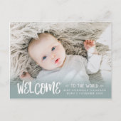 ティール（緑がかった色）BurlapようこそWorld Photo誕生 案内ポストカード (正面)