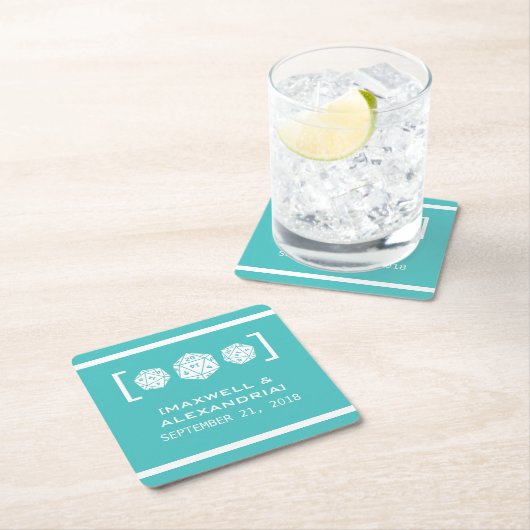 ティール(緑がかった色)D20サイコロゲーマー紙コースター スクエアペーパーコースター (インサイチュ)