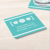 ティール(緑がかった色)D20サイコロゲーマー紙コースター スクエアペーパーコースター (アングル)