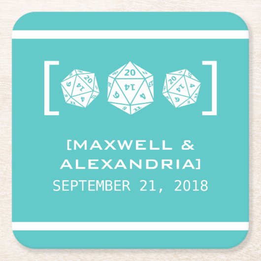 ティール(緑がかった色)D20サイコロゲーマー紙コースター スクエアペーパーコースター (正面)