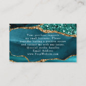 ティール（緑がかった色）GlamグリッターAgate Thank You Customer Inse 名刺 (裏面)