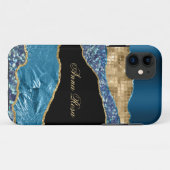 *~*ティール(緑がかった色)Glam Agate Geode金ゴールドグリッターBlack Case-Mate iPhoneケース (裏面(横))