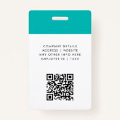 ティール(緑がかった色)IDカード |写真モダン名ロ企業のゴQR バッジ (裏面)