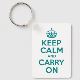 ティール(緑がかった色)Keep Calm and Carry On キーホルダー