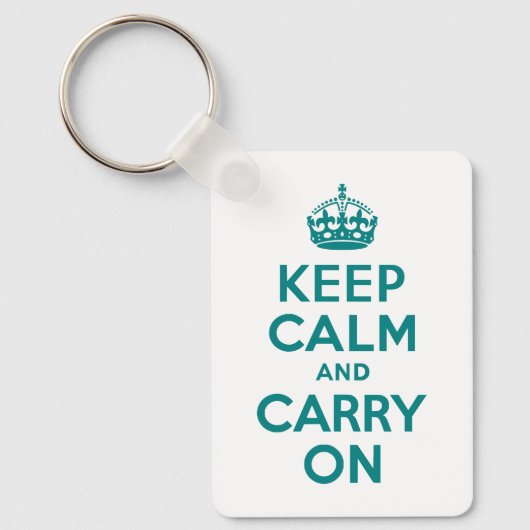 ティール(緑がかった色)Keep Calm and Carry On キーホルダー (正面)
