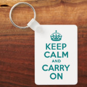 ティール(緑がかった色)Keep Calm and Carry On キーホルダー (正面)