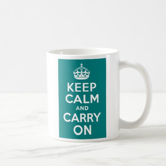 ティール（緑がかった色）Keep Calm and Carry On コーヒーマグカップ (右)