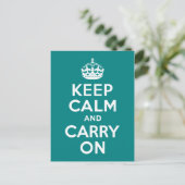 ティール(緑がかった色)Keep Calm and Carry On ポストカード (スタンド正面)