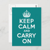 ティール(緑がかった色)Keep Calm and Carry On ポストカード (正面/裏面)