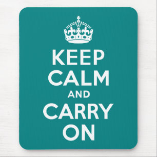 ティール(緑がかった色)Keep Calm and Carry On マウスパッド
