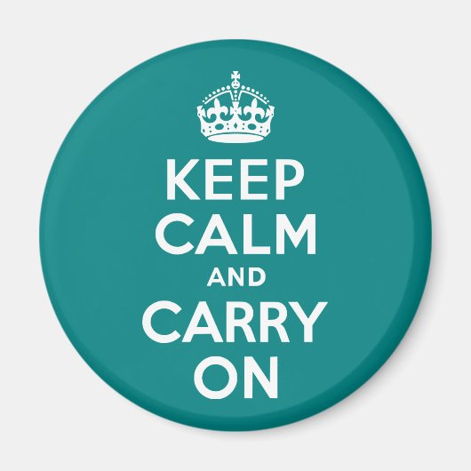 ティール（緑がかった色）Keep Calm and Carry On マグネット (正面)