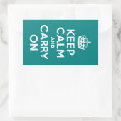 ティール(緑がかった色)Keep Calm and Carry On 長方形シール (バッグ)