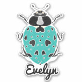 ティール（緑がかった色）Ladybug名ステッカー シール (正面)