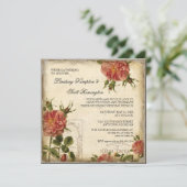 ティール(緑がかった色)nクリームヴィンテージエッフェルタワーカップルシャワー 招待状 (スタンド正面)