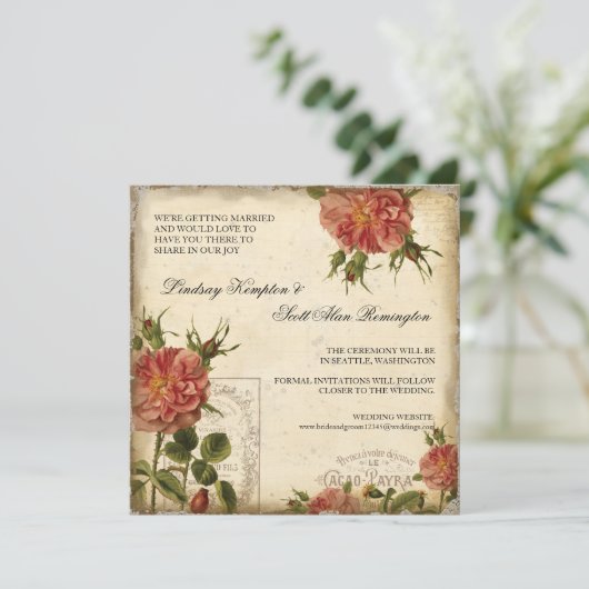 ティール(緑がかった色)nクリームヴィンテージエッフェルタワー日付を保存 招待状 (スタンド正面)