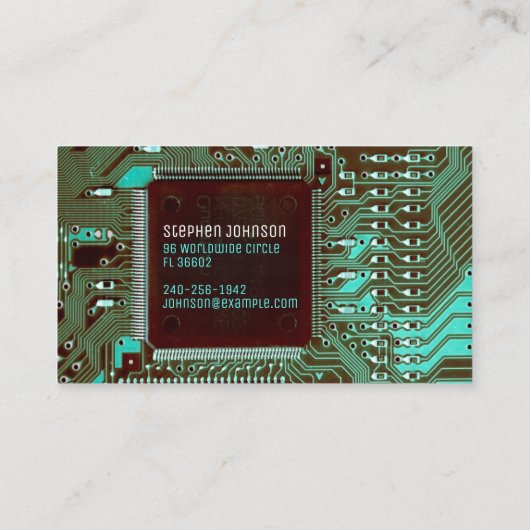 ティール(緑がかった色)PCB、プリント回路 – テクノロジエンジニアリング 名刺 (裏面)