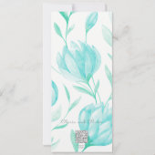 ティール（緑がかった色）Peonies日付の保存 招待状 (裏面)