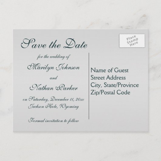 ティール(緑がかった色)Peter日付はがきを保存 案内ポストカード (裏面)