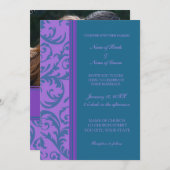 ティール(緑がかった色)Purple Swirlフォト結婚式招待状カード 招待状 (正面/裏面)