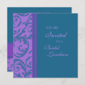 ティール（緑がかった色）Purple SwirlブライダルLuncheon招待状カード 招待状 (正面/裏面)