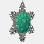 ティール（緑がかった色）Raindropテクスチャ スノーフレークピューターオーナメント (左)