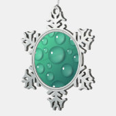 ティール（緑がかった色）Raindropテクスチャ スノーフレークピューターオーナメント (右)