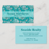 ティール(緑がかった色)、seafoamの海の貝、ターコイズの背景 名刺 (正面/裏面)