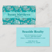 ティール（緑がかった色）、seafoamの海の貝、ターコイズの背景 名刺 (正面/裏面)