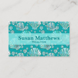 ティール（緑がかった色）、seafoamの海の貝、ターコイズの背景 名刺