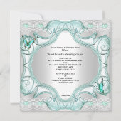 ティール(緑がかった色)Sweet sixteen16パーティーホワイトバタフライ 招待状 (裏面)