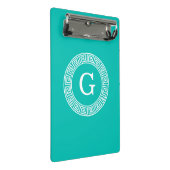 ティール(緑がかった色)Whtギリシャ語鍵Rndフレームイニシャルモノグラム ミニクリップボード (アングル)